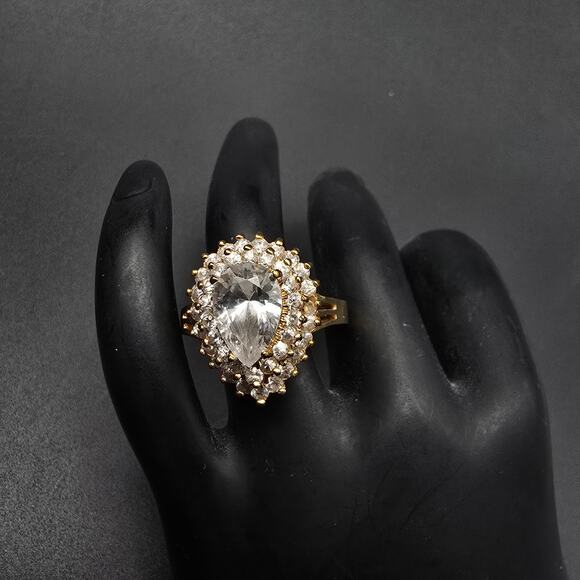 Pear Cut CZ Ring 14K Gold Plated Size 10.75 Lind 14K HGE Layered - Picture 10 of 14